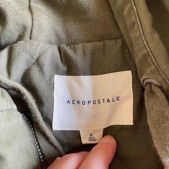 Aeropostale Bomber Jacket Womens Size S Army Green Crop Canvas Full Zip Outdoor - Picture 4 of 11